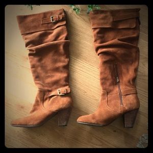 Suede slouch Boots with heels. Size 9